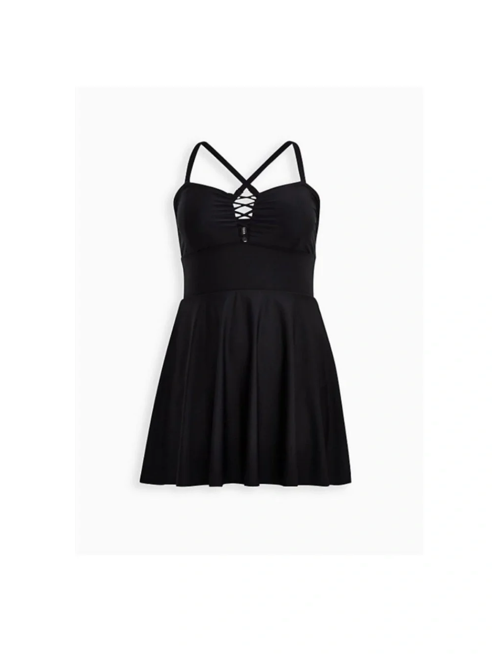 Torrid Crisscross Lattice Peplum Long Swim Dress in Black Size Medium